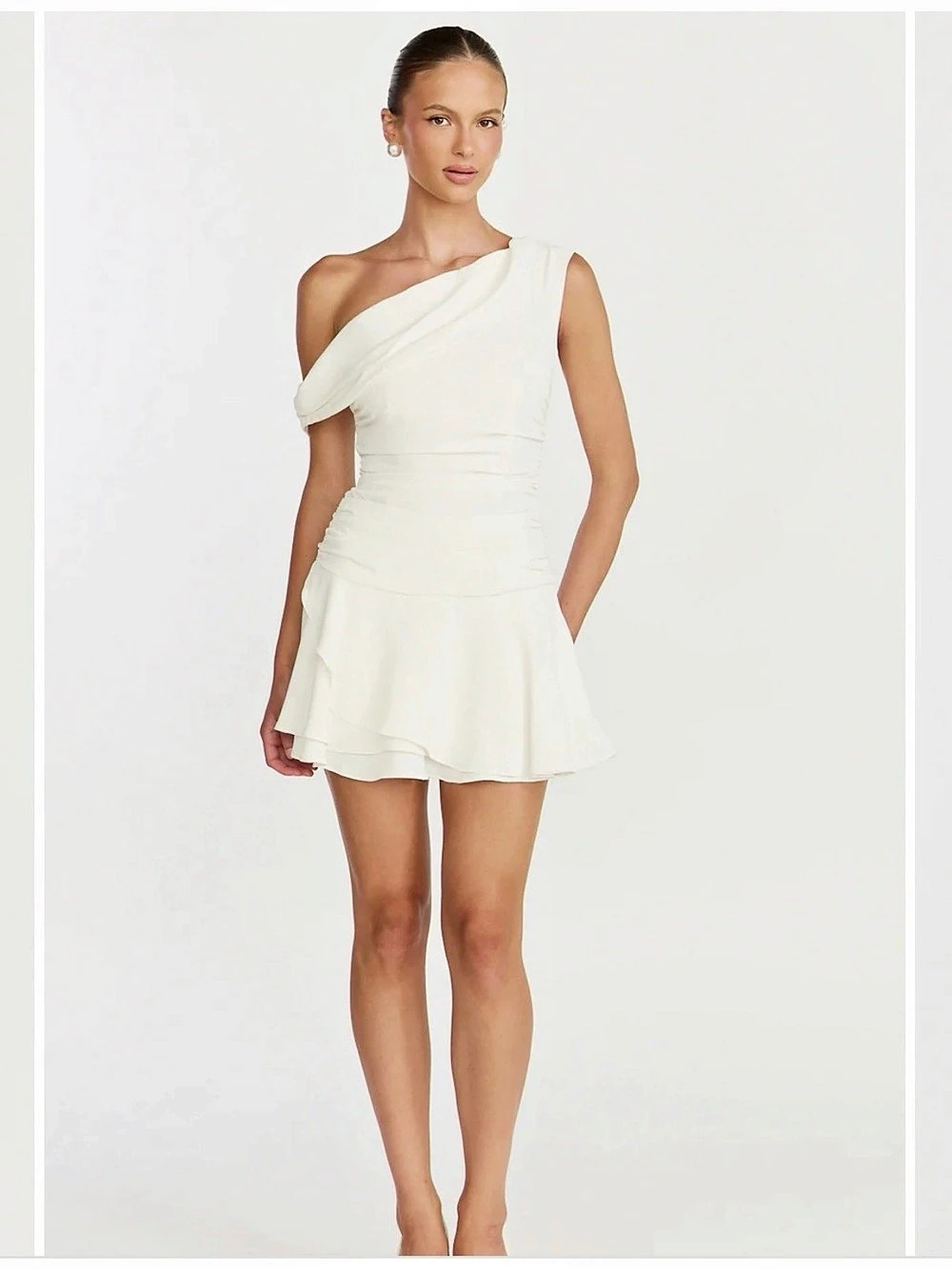 Showpo- VEGA MINI DRESS - OFF SHOULDER DROP WAIST DRESS IN WHITE